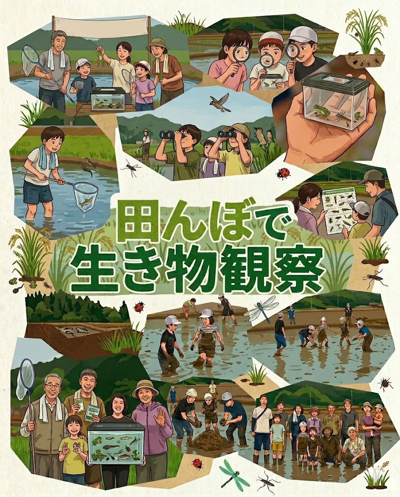 田んぼで生き物観察